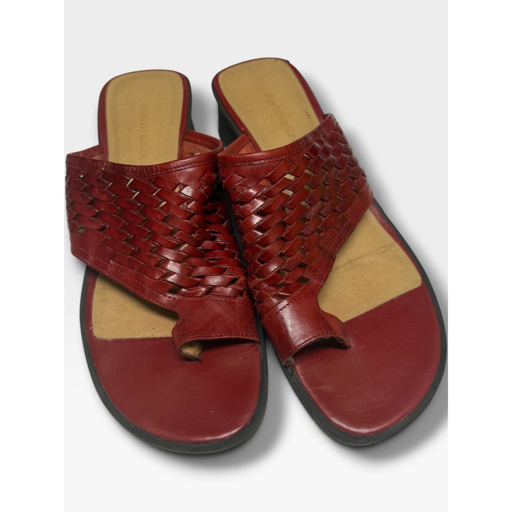 Naturalizer Red Leather Woven Huarache Toe Loop Wedge Sandals Size 8